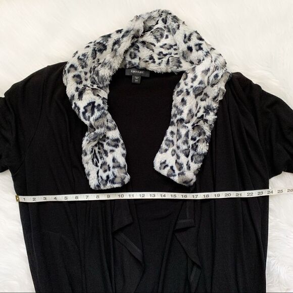 KAREN KANE Faux Fur Collar Long Cardigan. - Picture 3 of 6
